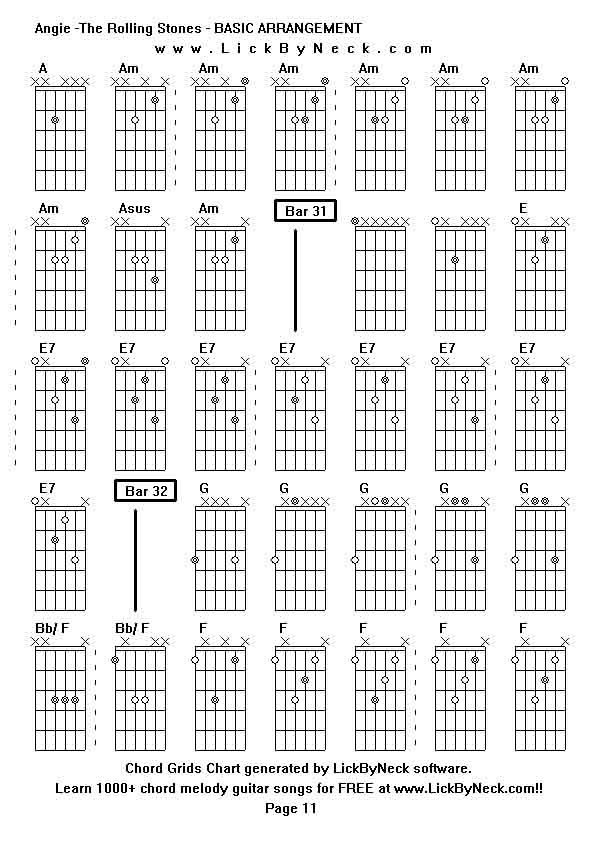 Chord Grids Chart of chord melody fingerstyle guitar song-Angie -The Rolling Stones - BASIC ARRANGEMENT,generated by LickByNeck software.